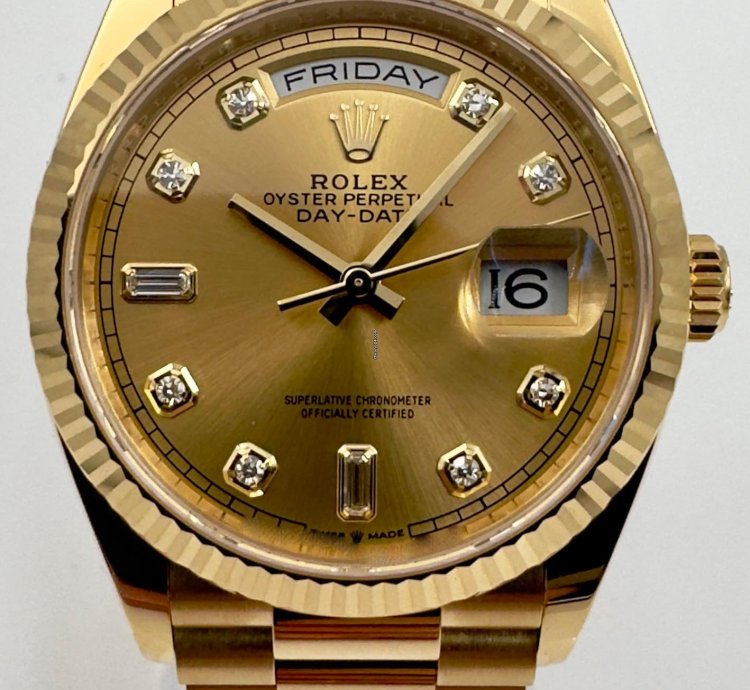 Rolex Day-date 36 128238 36mm Yellow Gold Champagne Diamond Dial Unworn 2023