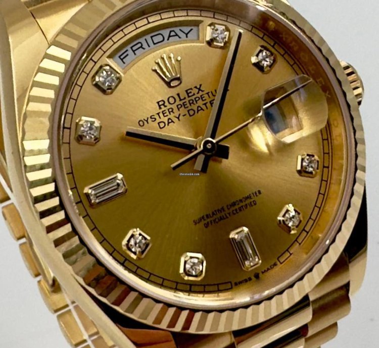 Rolex Day-date 36 128238 36mm Yellow Gold Champagne Diamond Dial Unworn 2023