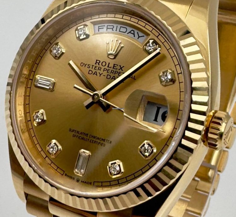 Rolex Day-date 36 128238 36mm Yellow Gold Champagne Diamond Dial Unworn 2023