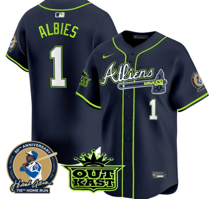 Ozzie Albies Jersey 1 Atlanta Braves Atliens Hank Aaron Patch Limited Stitched