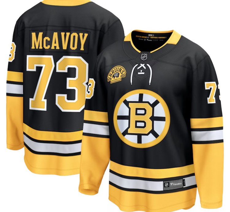 Mens Boston Bruins 73 Charlie Mcavoy 100th Anniversary Premier Breakaway Jersey Black