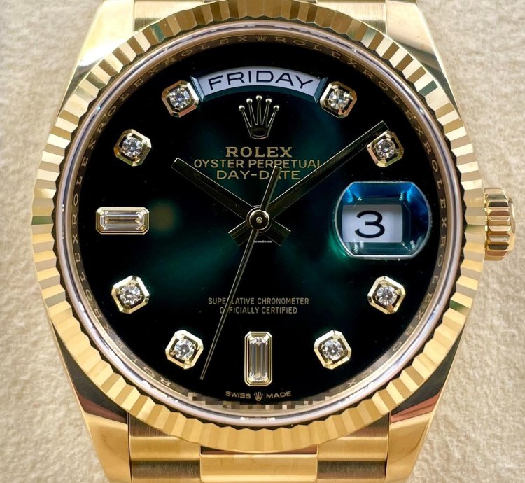 Rolex Day-date 36 128238 36mm Yellow Gold Green Ombre Diamond Dial Unworn 2023