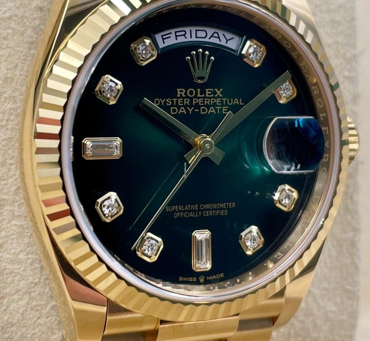 Rolex Day-date 36 128238 36mm Yellow Gold Green Ombre Diamond Dial Unworn 2023