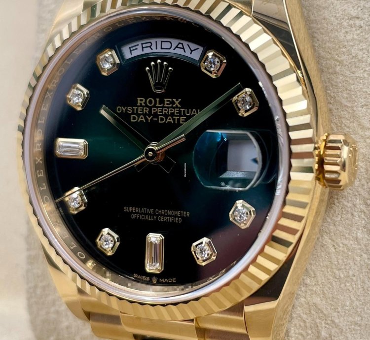 Rolex Day-date 36 128238 36mm Yellow Gold Green Ombre Diamond Dial Unworn 2023