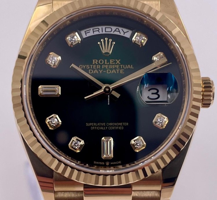 Rolex Day-date 36 128238 36mm Yellow Gold Green Ombre Diamond Dial Unworn 2023