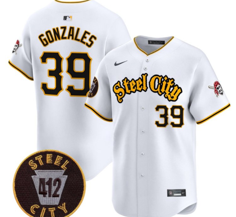 Nick Gonzales Jersey 39 Pittsburgh Pirates 412 Patch White Premier Limited Stitched Coolbase