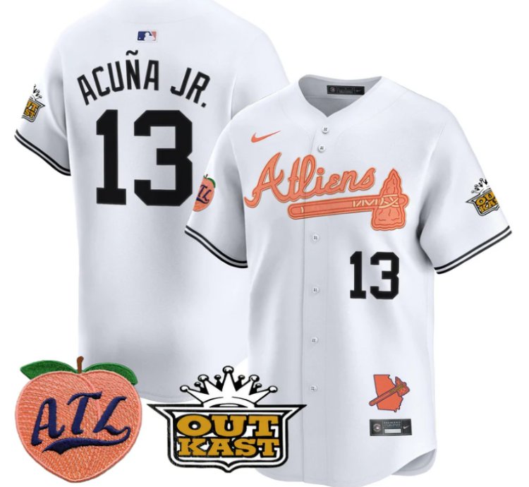 Ronald Acuna Jr Jersey 13 Atlanta Braves Atliens Peach Vapor Premier Limited Stitched White