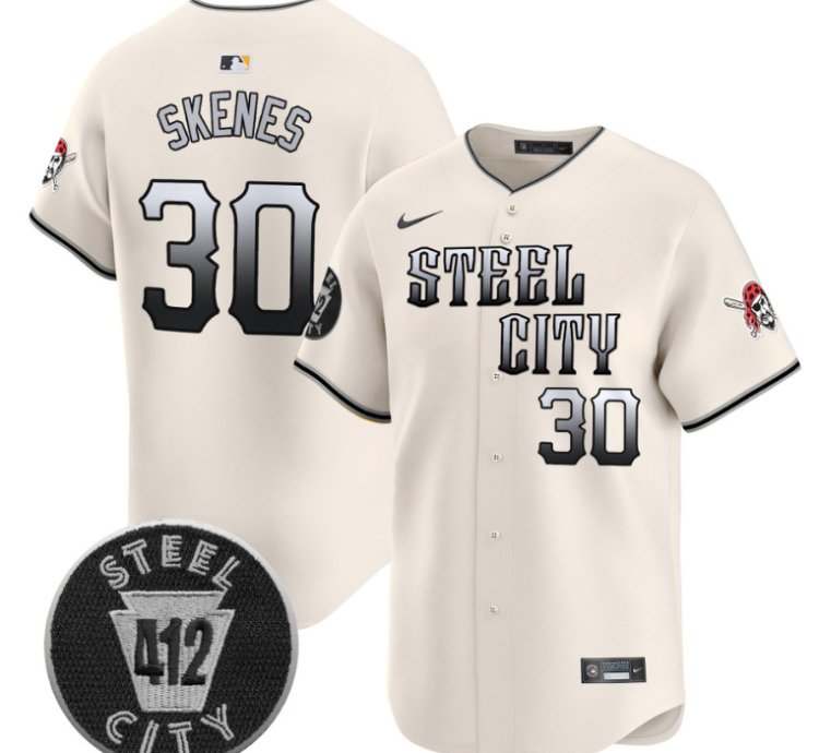 Paul Skenes Jersey 30 Pittsburgh Pirates 412 Patch Vapor Premier Limited V8 Stitched Cream