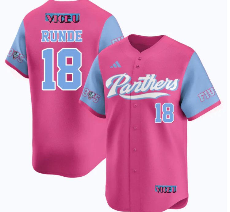 Logan Runde Jersey 18 Fiu Baseball 2025 Vice U Stitched Pink