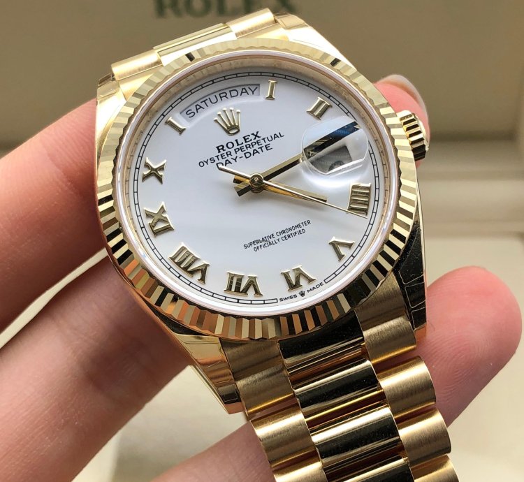 Rolex Day-date 36 128238 White Roman Dial Yellow Gold