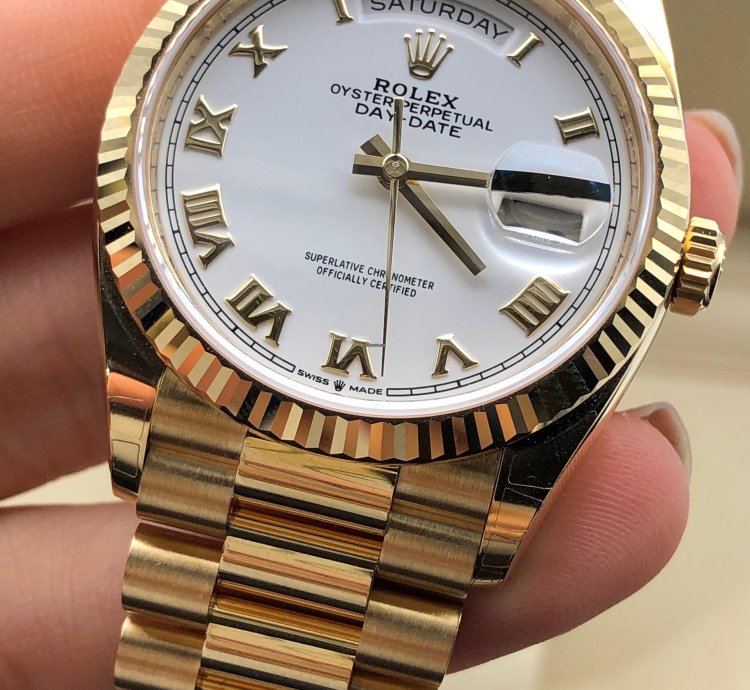 Rolex Day-date 36 128238 White Roman Dial Yellow Gold