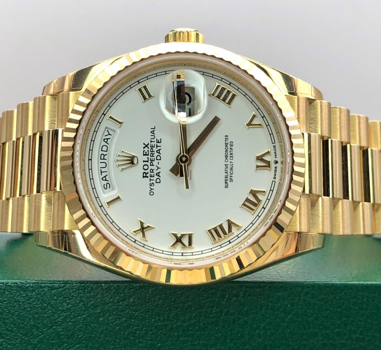 Rolex Day-date 36 128238 White Roman Dial Yellow Gold