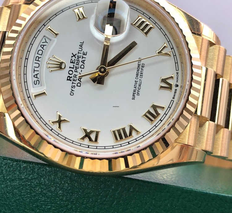 Rolex Day-date 36 128238 White Roman Dial Yellow Gold