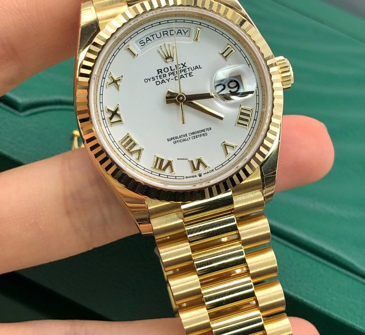 Rolex Day-date 36 128238 White Roman Dial Yellow Gold