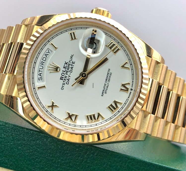 Rolex Day-date 36 128238 White Roman Dial Yellow Gold