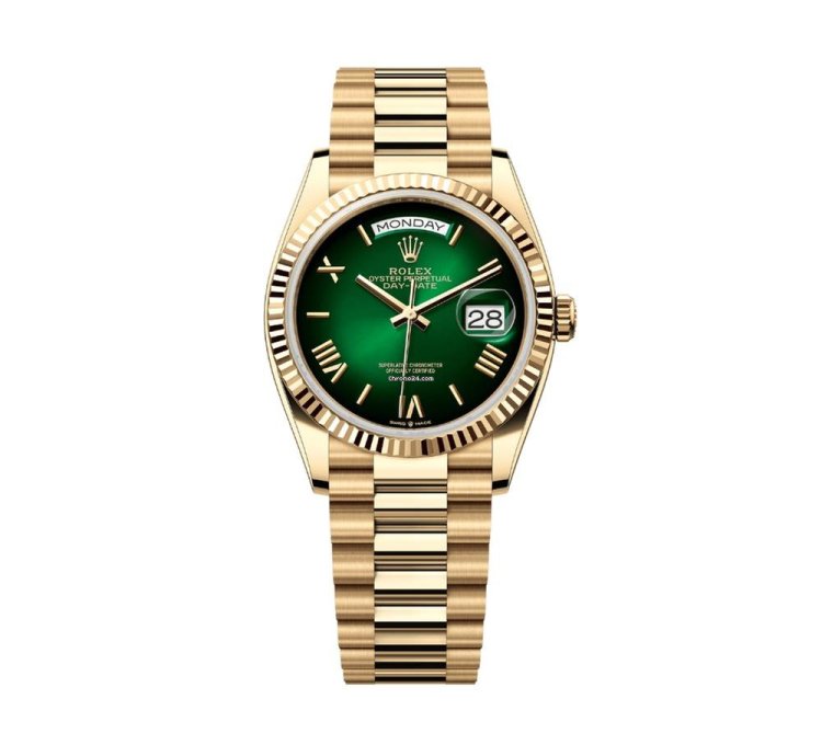 Rolex Day-date 36 128238 Yellow Gold Green Ombre Roman Numeral Dial