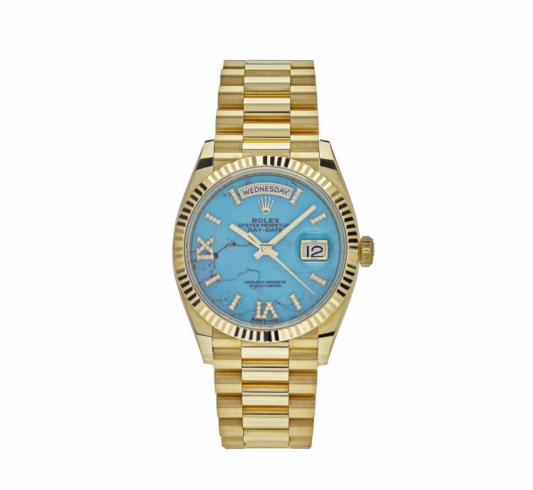 Rolex Day-date 36 128238 Yellow Gold Turquoise Diamond Dial