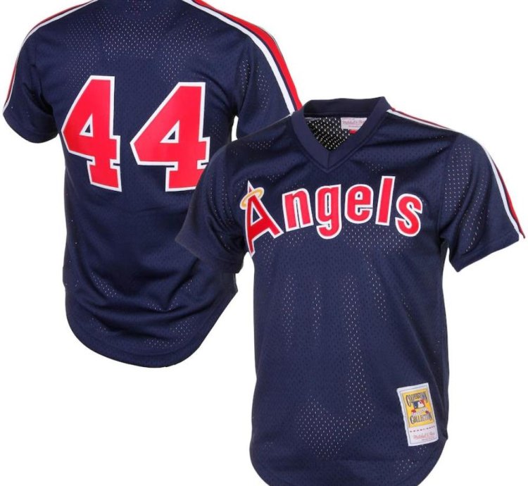 Los Angeles Angels Reggie Jackson Navy Throwback Mesh Pullover Jersey