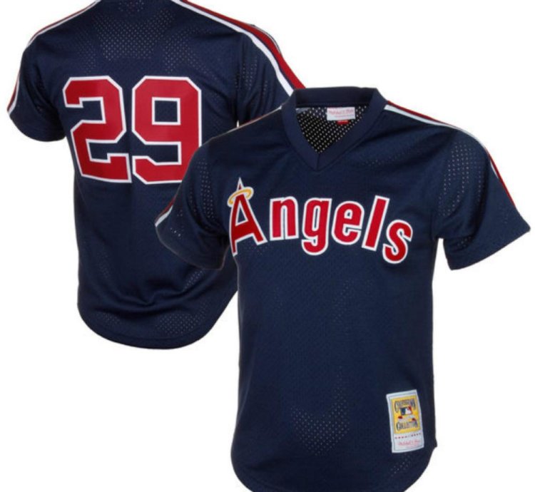 Los Angeles Angels Rod Carew Navy Throwback Mesh Pullover Jersey