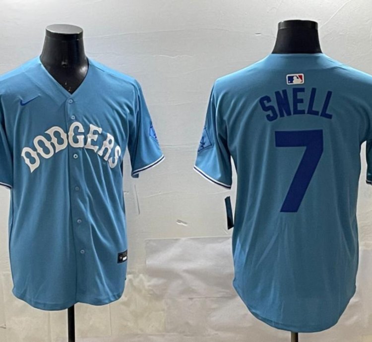 Los Angeles Dodgers Blake Snell Light Blue Royal Throwback Jersey
