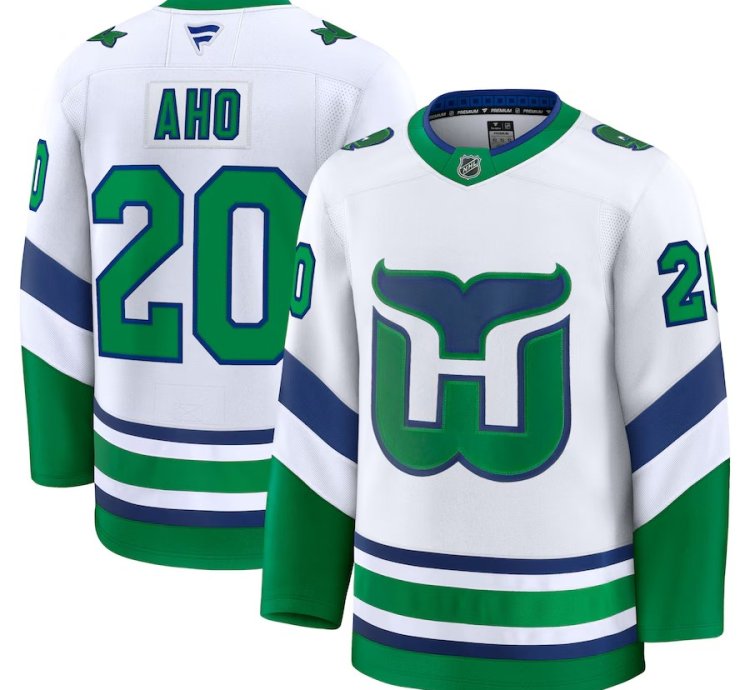 Mens Carolina Hurricanes 20 Sebastian Aho Throwback Premium Jersey White