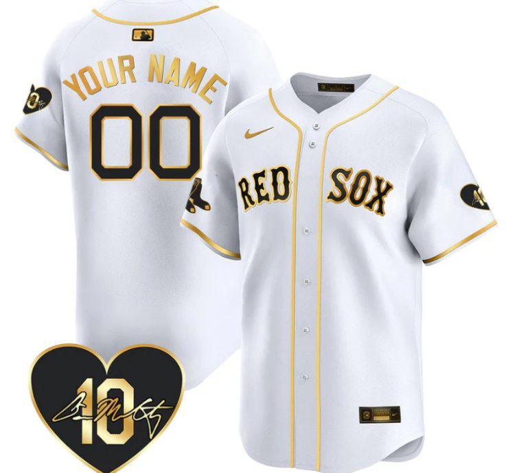 Custom Boston Red Sox Jersey Dave Mccarty Memorial Patch Stitched White Gold