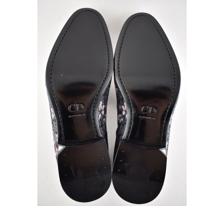 Dior Sorayama Black Canvas Floral Men Dress Loafer 42 9