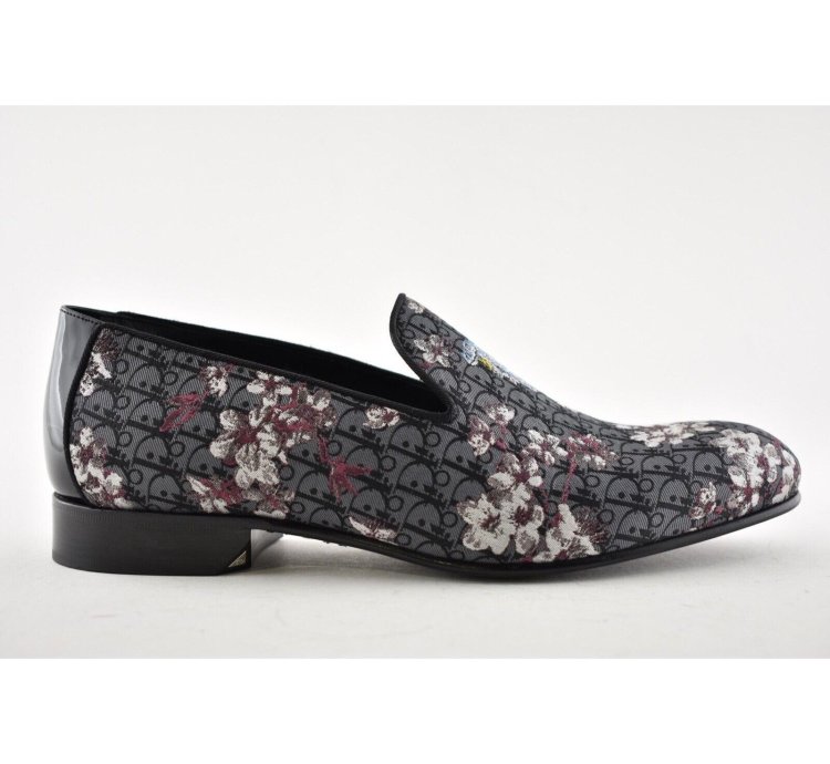 Dior Sorayama Black Canvas Floral Men Dress Loafer 42 9