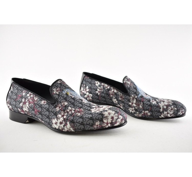 Dior Sorayama Black Canvas Floral Men Dress Loafer 42 9