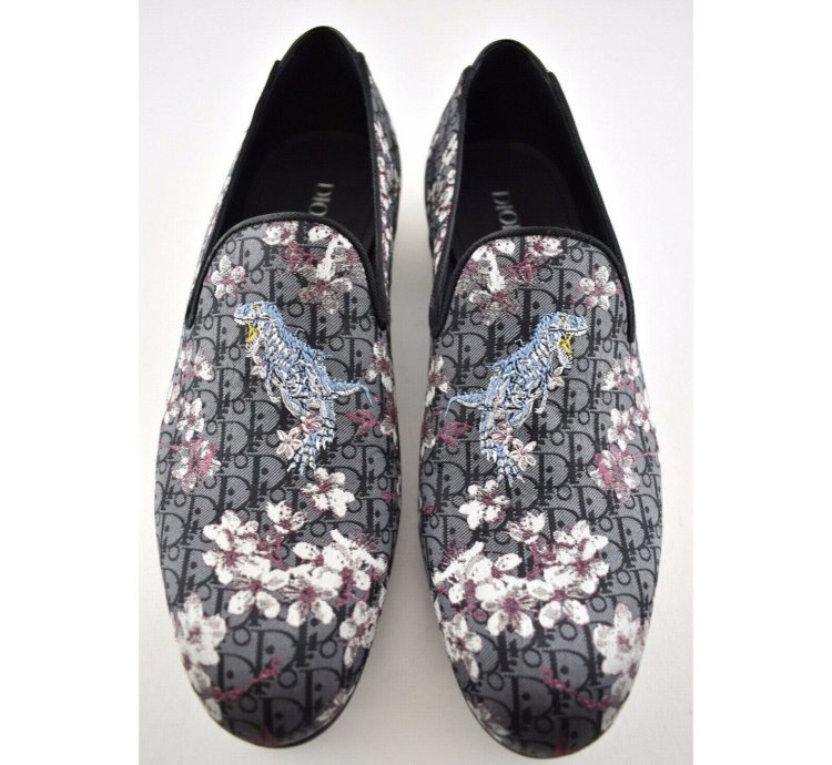 Dior Sorayama Black Canvas Floral Men Dress Loafer 42 9