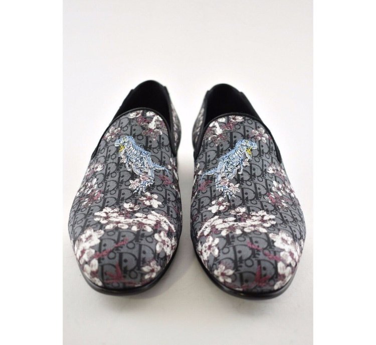 Dior Sorayama Black Canvas Floral Men Dress Loafer 42 9