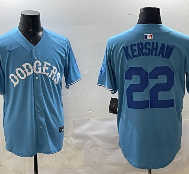 Los Angeles Dodgers Clayton Kershaw Light Blue Royal Throwback Jersey
