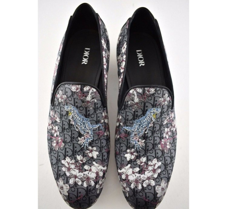 Dior Sorayama Black Canvas Floral Men Dress Loafer 42 9