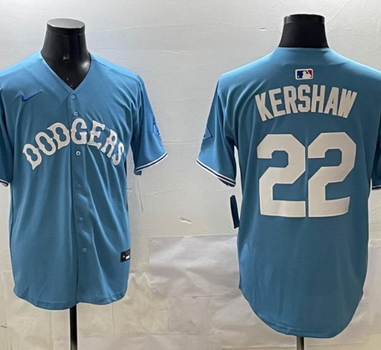 Los Angeles Dodgers Clayton Kershaw Light Blue Throwback Jersey