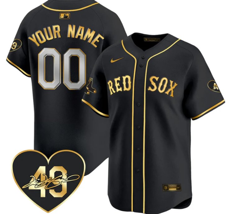Custom Boston Red Sox Jersey Tim Wakefield Limited Memorial Patch Stitched Black Gold