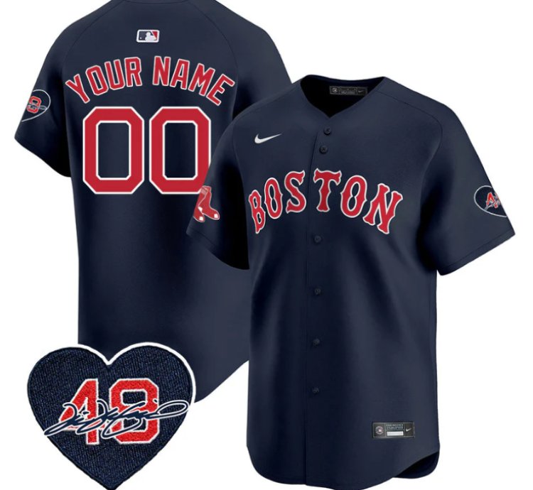 Custom Boston Red Sox Jersey Tim Wakefield Limited Memorial Patch Stitched Navy