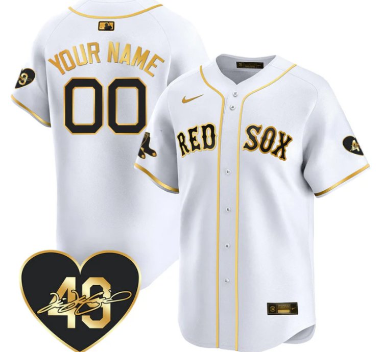 Custom Boston Red Sox Jersey Tim Wakefield Limited Memorial Patch Stitched White Gold