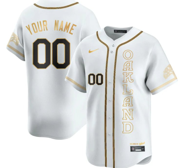 Custom Oakland Athletics Jersey Name Number City Connect Concept Stitched White Gold