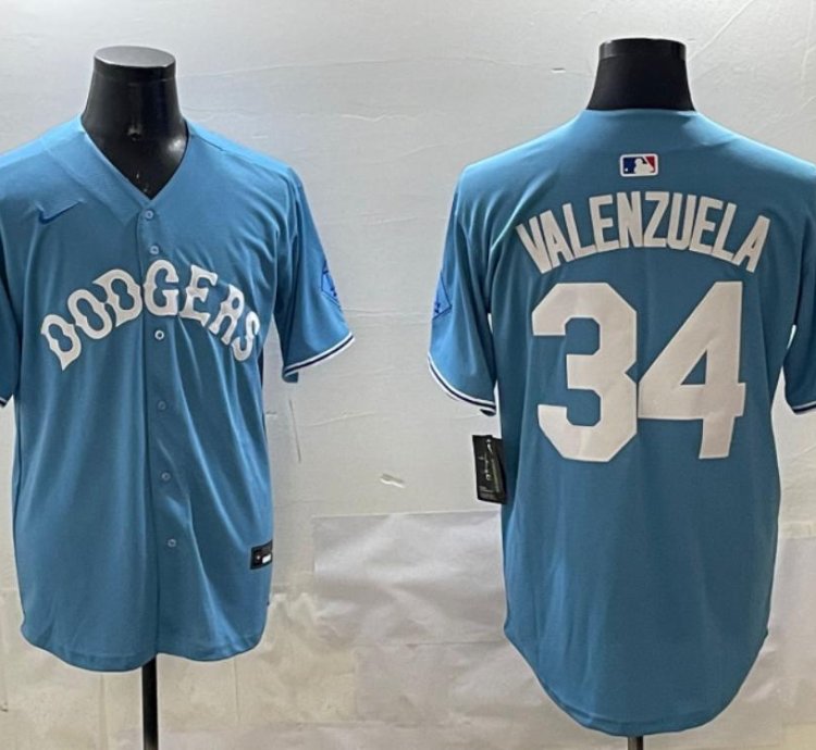 Los Angeles Dodgers Fernando Valenzuela Light Blue Throwback Jersey