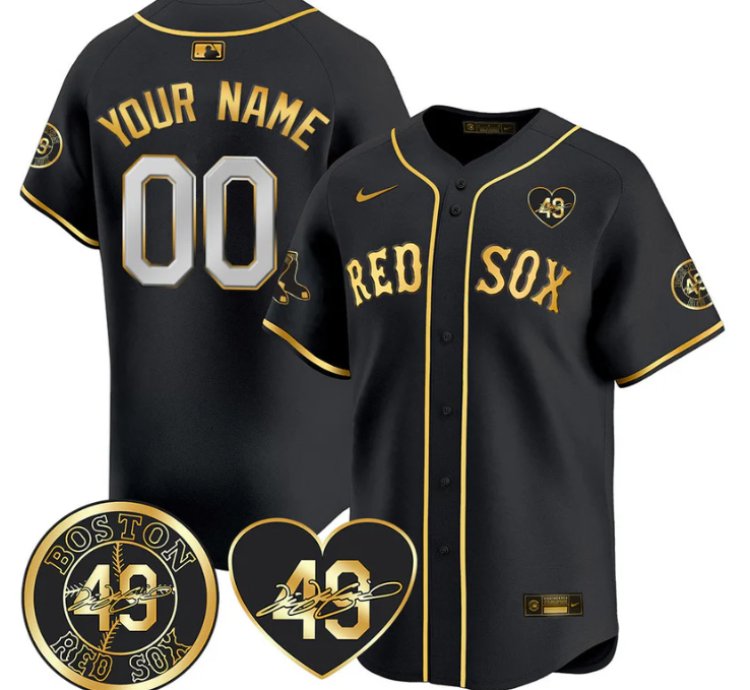 Custom Boston Red Sox Jersey Tim Wakefield Memorial Patch Stitched Black Gold