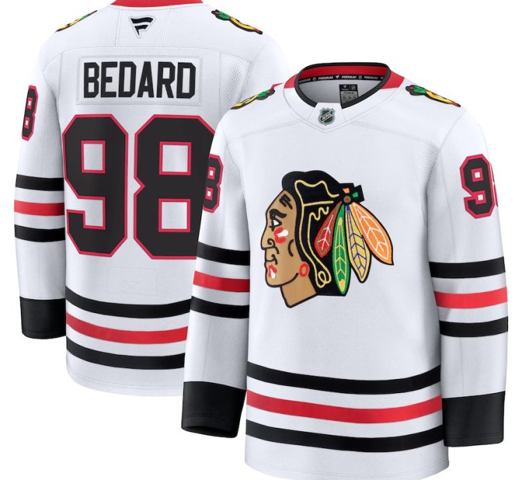 Chicago Blackhawks 98 Connor Bedard Away Premium Jersey White