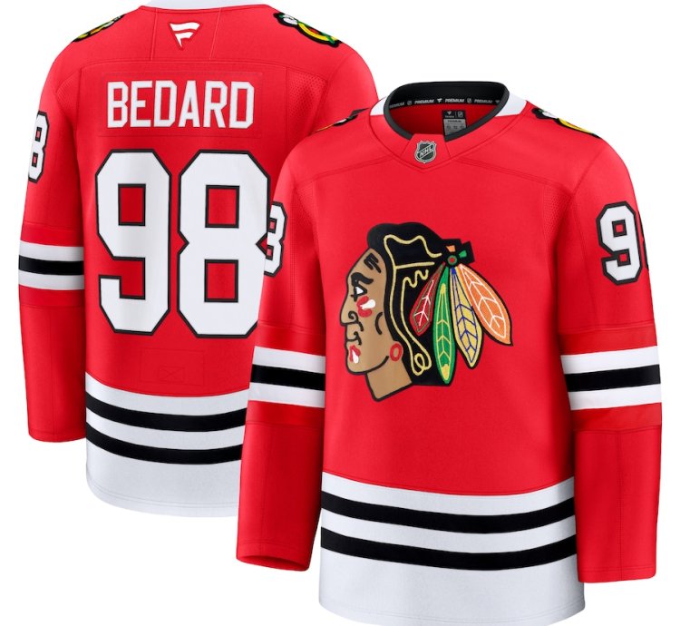 Mens Chicago Blackhawks 98 Connor Bedard Home Premium Jersey Red