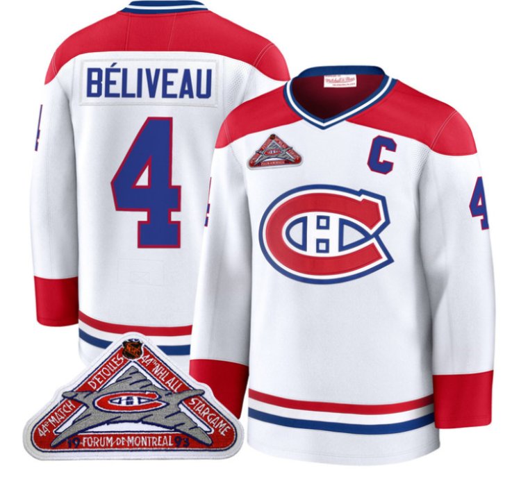 Jean Béliveau Jersey 4 Montreal Canadiens Timeless Premium Stitched 1992 Blue Line