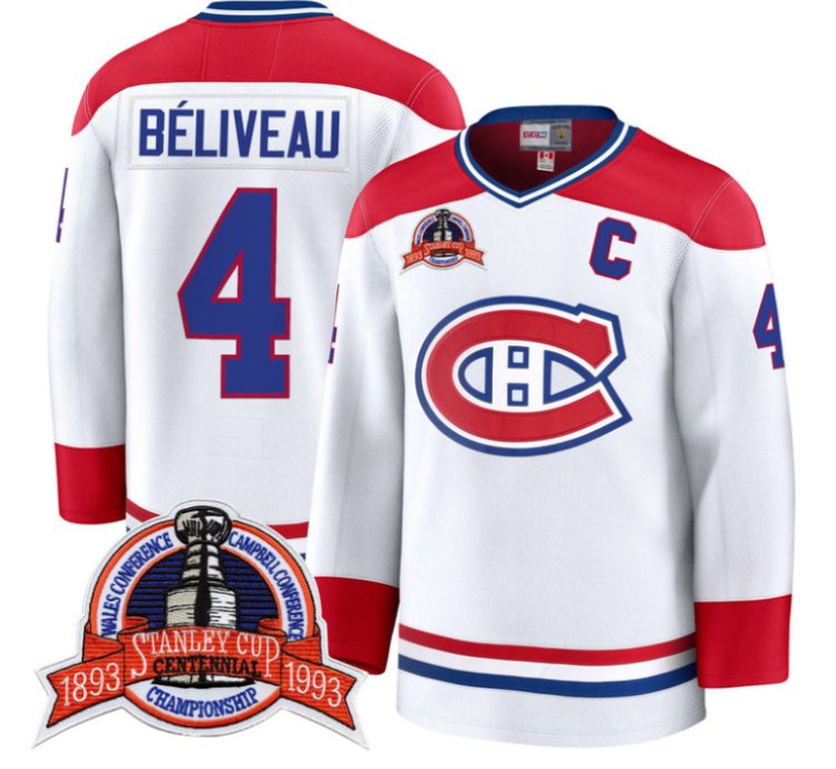Jean Béliveau Jersey 4 Montreal Canadiens Timeless Premium Stitched 1993 Final