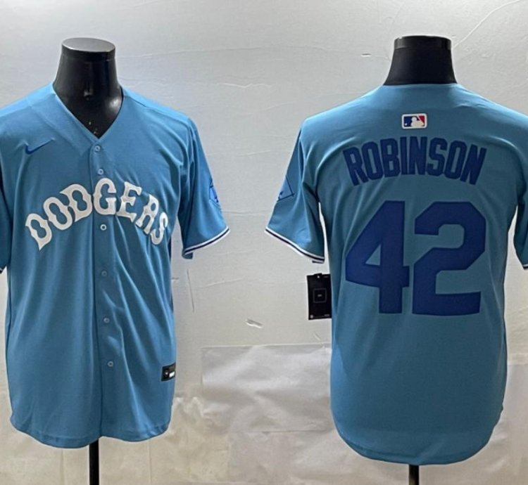 Los Angeles Dodgers Jackie Robinson Light Blue Royal Throwback Jersey
