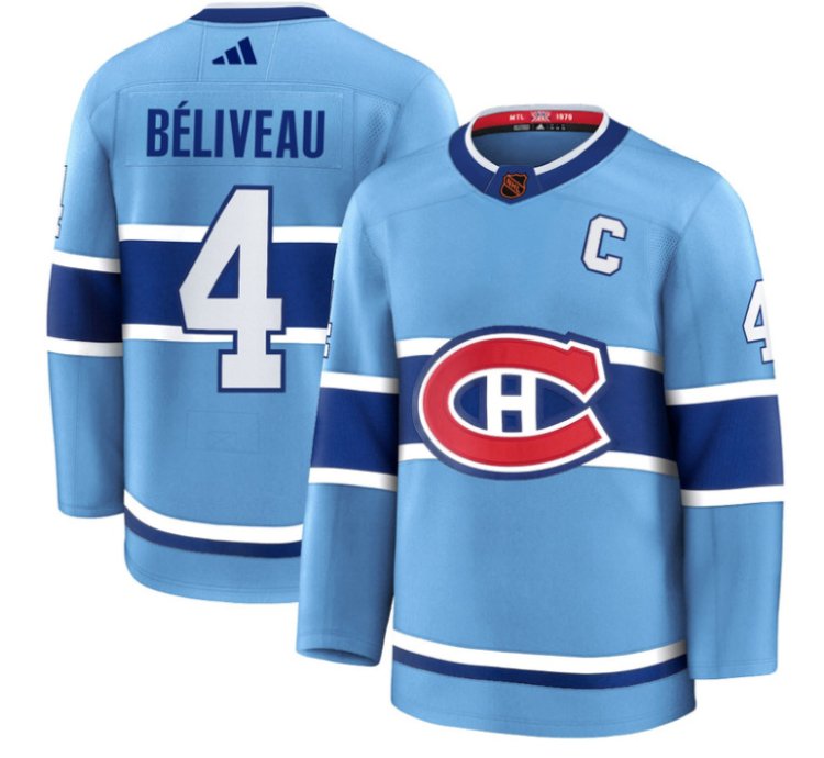 Jean Béliveau Jersey 4 Montreal Canadiens Timeless Premium Stitched Reverse Retro