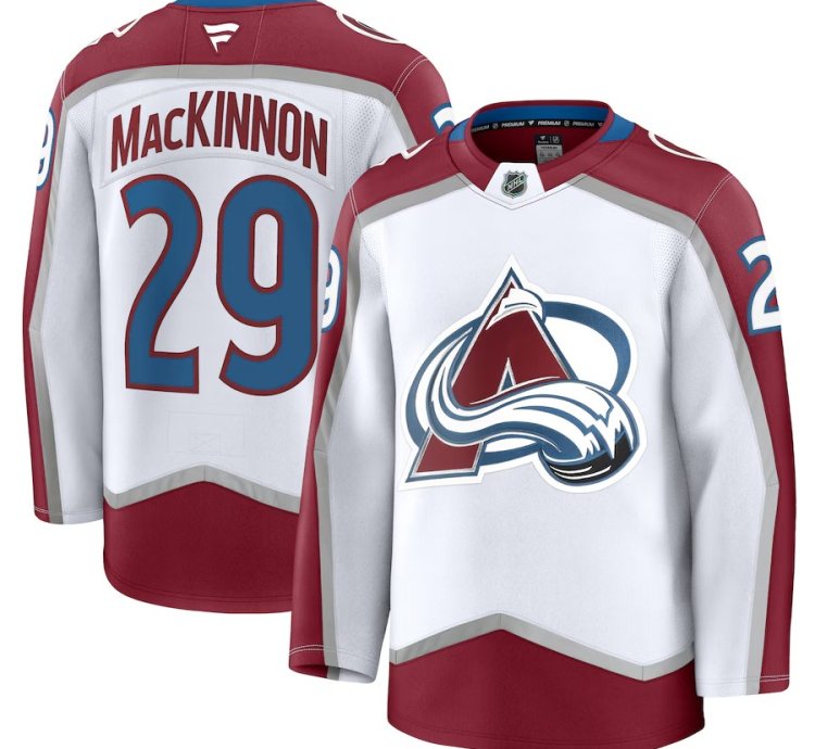 Mens Colorado Avalanche 29 Nathan Mackinnon Away Premium Jersey White