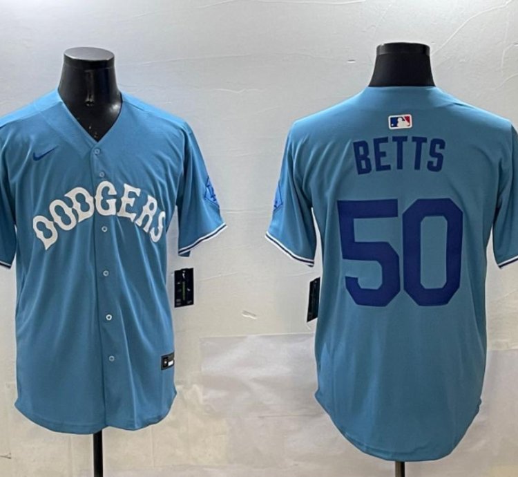 Los Angeles Dodgers Mookie Betts Light Blue Royal Throwback Jersey