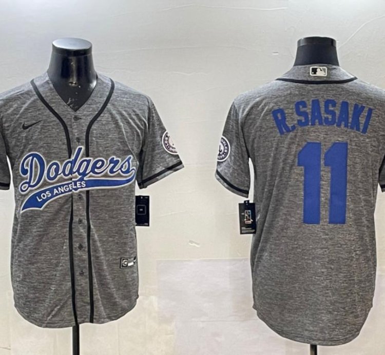 Los Angeles Dodgers Roki Sasaki Heather Grey Throwback Jersey