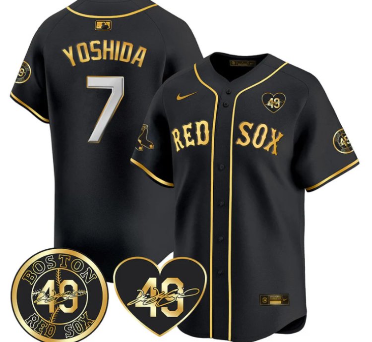 Masataka Yoshida Jersey 7 Boston Red Sox Tim Wakefield Memorial Patch Stitched Black Gold